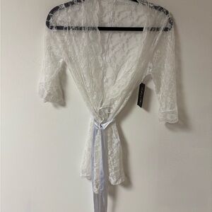 Oh La La Cheri Paris Womens Sheer All Over Lace Kimono With Satin Sash Small NWT